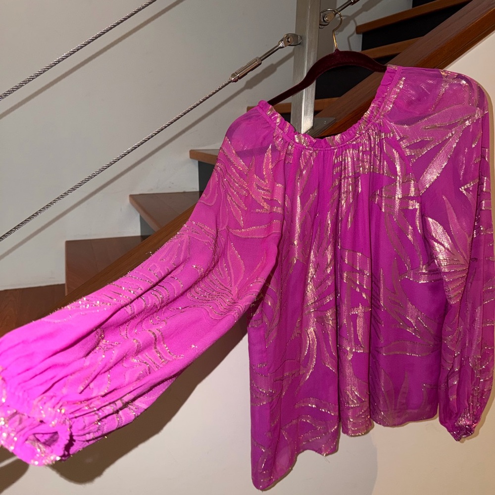 Lilly Pulitzer Fuchsia and Gold Blouse